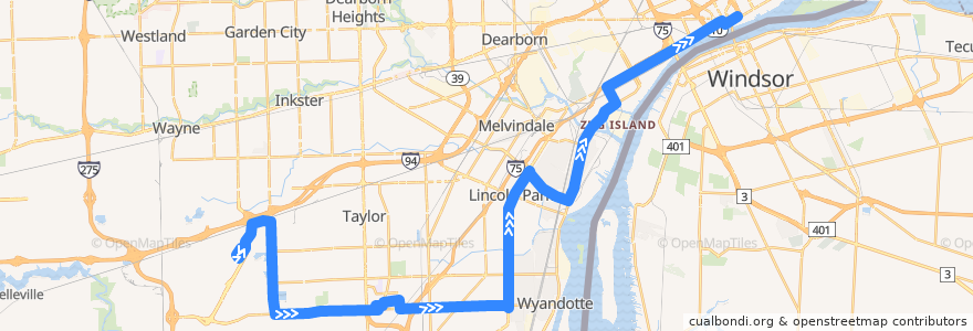 Mapa del recorrido 125 NB: North Terminal => Downtown de la línea  en Wayne County.