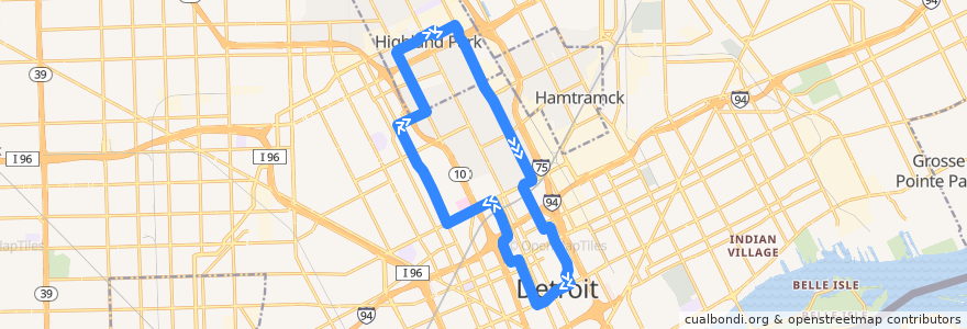 Mapa del recorrido 42: Manchester/Woodward Loop de la línea  en ديترويت.