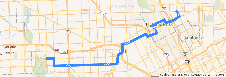 Mapa del recorrido 15 WB: McNichols => Burt de la línea  en ديترويت.