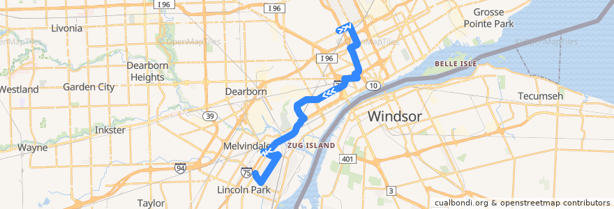 Mapa del recorrido 89 SB: Grand Blvd => Outer Dr de la línea  en Detroit.
