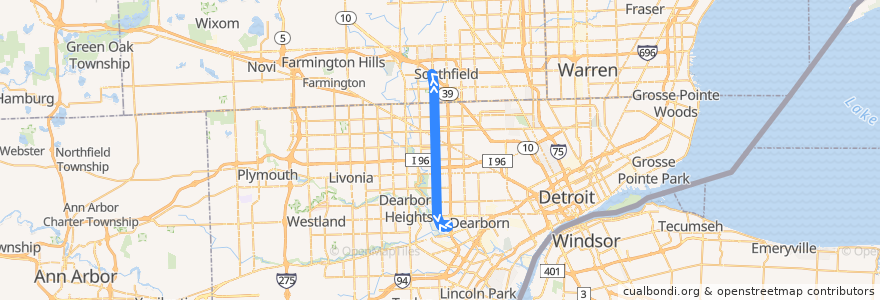 Mapa del recorrido 60 NB: Fairlane => 10 Mile de la línea  en Wayne County.