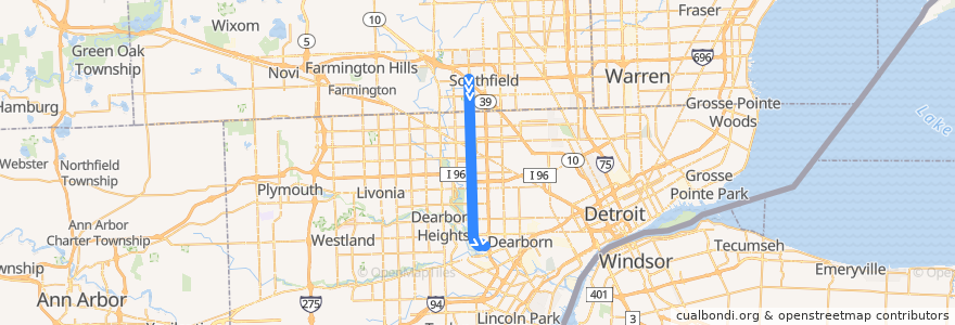 Mapa del recorrido 60 SB: 10 Mile => Fairlane de la línea  en Wayne County.