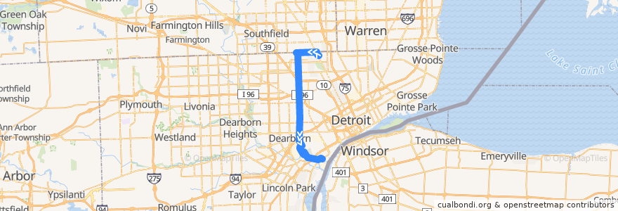 Mapa del recorrido 54 SB: State Fair => Jefferson de la línea  en Wayne County.