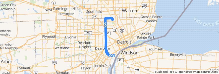 Mapa del recorrido 54 NB: Jefferson => State Fair de la línea  en Wayne County.