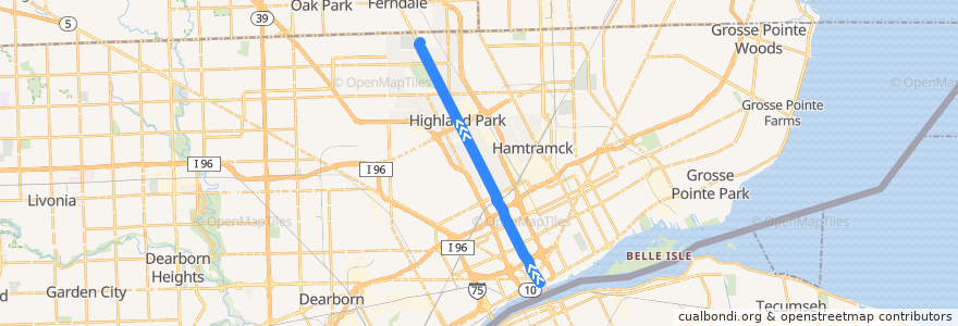 Mapa del recorrido 04 NB: Larned => State Fair de la línea  en Detroit.