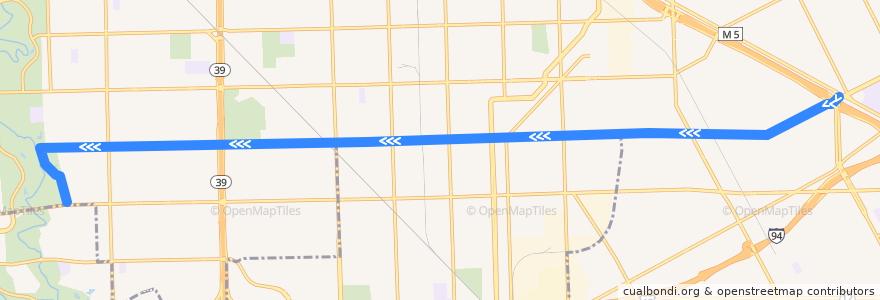 Mapa del recorrido 47 WB: Grand River => Pierson Loop de la línea  en Detroit.