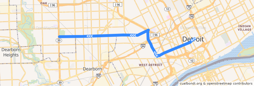 Mapa del recorrido 47 WB: John R => Southfield de la línea  en Detroit.