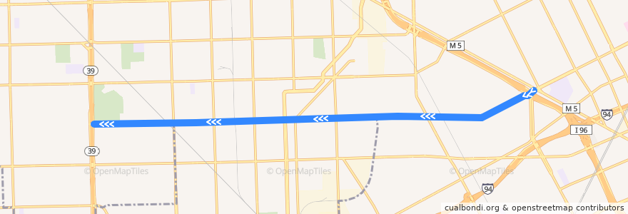 Mapa del recorrido 47 WB: Grand River => Southfield de la línea  en Wayne County.