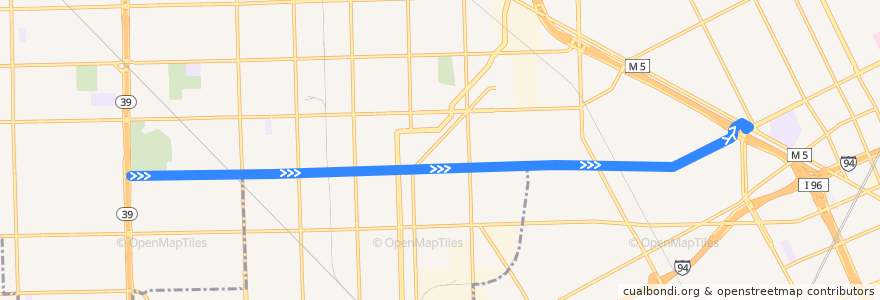 Mapa del recorrido 47 EB: Southfield => Grand River de la línea  en مقاطعة وين.