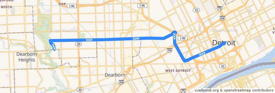 Mapa del recorrido 47 EB: Pierson Loop => John R de la línea  en Detroit.