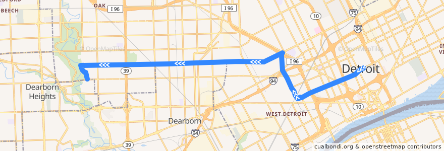 Mapa del recorrido 47 WB: John R => Pierson Loop de la línea  en Detroit.