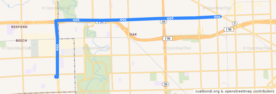 Mapa del recorrido 43 WB: Grand River => Redford Plaza de la línea  en Wayne County.