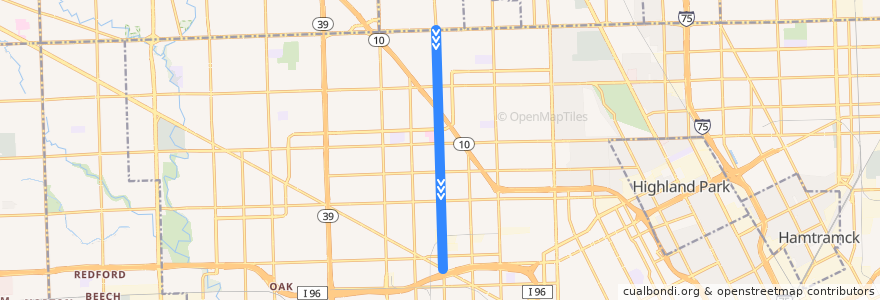 Mapa del recorrido 41 SB: Eight Mile => Grand River de la línea  en Detroit.
