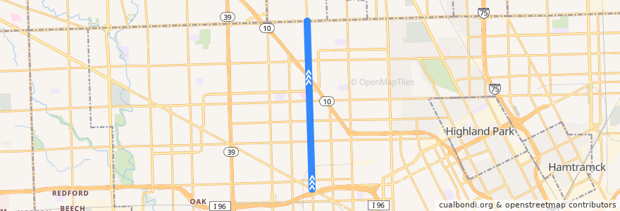 Mapa del recorrido 41 NB: Grand River => Eight Mile de la línea  en Detroit.