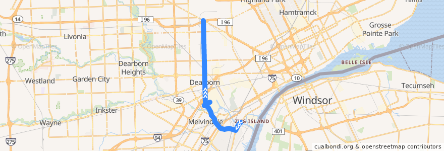 Mapa del recorrido 41 NB: Jefferson => Grand River de la línea  en Wayne County.