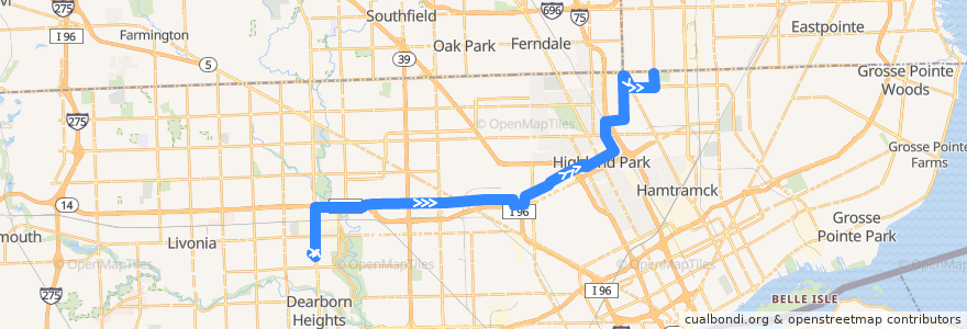 Mapa del recorrido 43 EB: Redford Plaza => Eight Mile de la línea  en ديترويت.