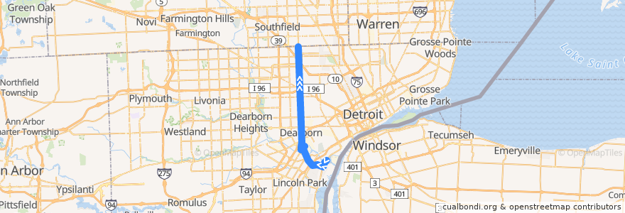 Mapa del recorrido 41 NB: Jefferson => Eight Mile de la línea  en مقاطعة وين.