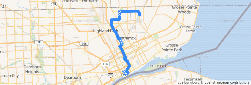 Mapa del recorrido 40 NB: Rosa Parks => Outer Drive de la línea  en Detroit.