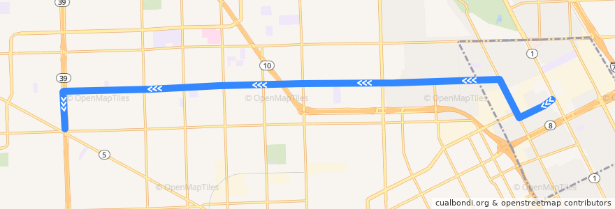Mapa del recorrido 39 WB: Woodward => Southfield de la línea  en Detroit.