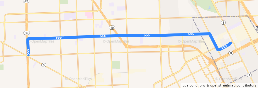 Mapa del recorrido 39 EB: Southfield => Woodward de la línea  en Detroit.