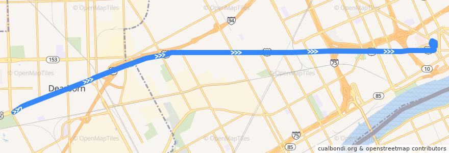 Mapa del recorrido 02 EB: Greenfield => Rosa Parks de la línea  en Wayne County.