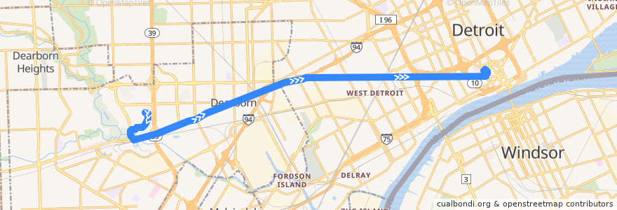 Mapa del recorrido 02 EB: Fairlane => Rosa Parks de la línea  en Wayne County.