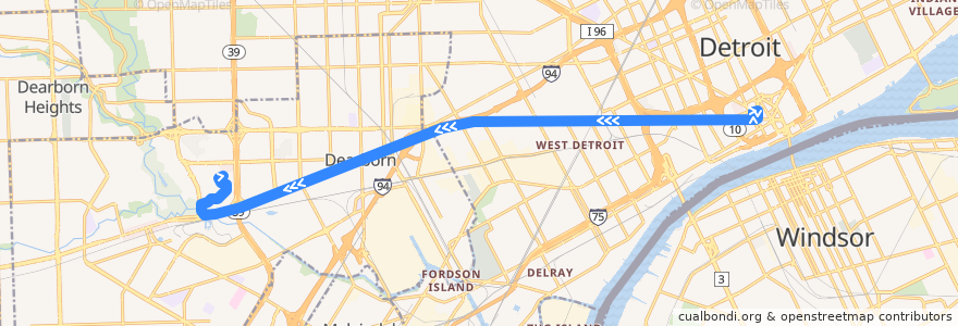 Mapa del recorrido 02 WB: Downtown => Fairlane de la línea  en Wayne County.