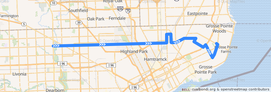 Mapa del recorrido 32 EB: Telegraph => Moross de la línea  en Detroit.