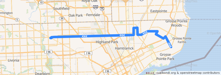 Mapa del recorrido 32 WB: Cadieux => Meijer de la línea  en Detroit.