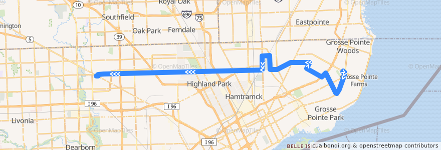 Mapa del recorrido 32 WB: Moross => Meijer de la línea  en Detroit.