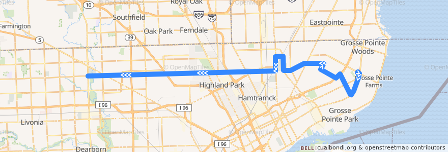 Mapa del recorrido 32 WB: Moross => Telegraph de la línea  en Detroit.