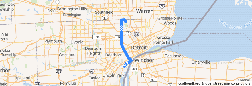 Mapa del recorrido 30 NB: Jefferson => State Fair de la línea  en Detroit.