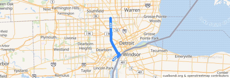 Mapa del recorrido 30 NB: Jefferson => Eight Mile de la línea  en Detroit.