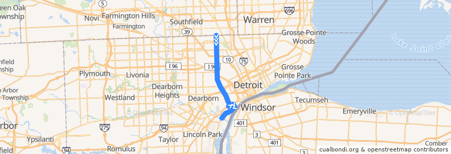 Mapa del recorrido 30 SB: Eight Mile => Jefferson de la línea  en Detroit.