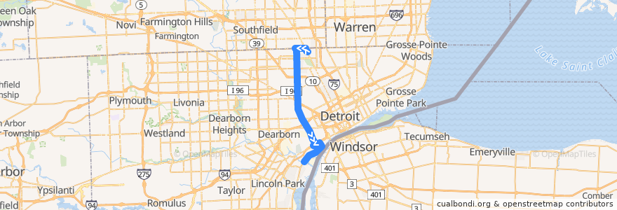 Mapa del recorrido 30 SB: State Fair => Jefferson de la línea  en Detroit.