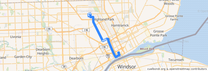Mapa del recorrido 29 SB: Livernois => Downtown de la línea  en Detroit.