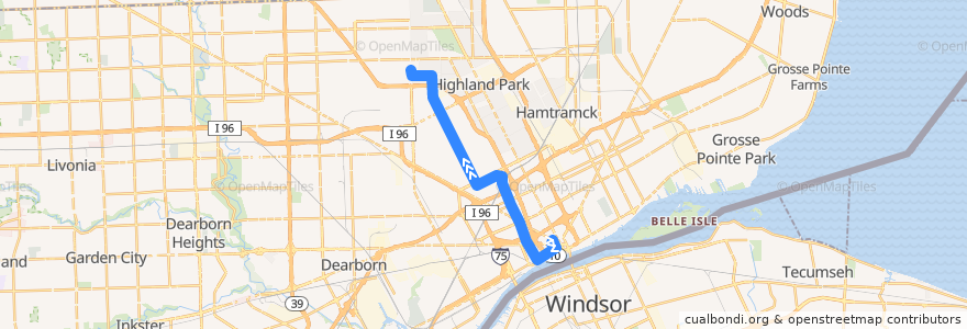 Mapa del recorrido 29 NB: Downtown => Livernois de la línea  en Detroit.