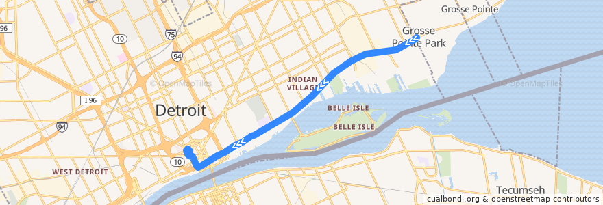 Mapa del recorrido 09 WB: Maryland => Downtown de la línea  en Detroit.