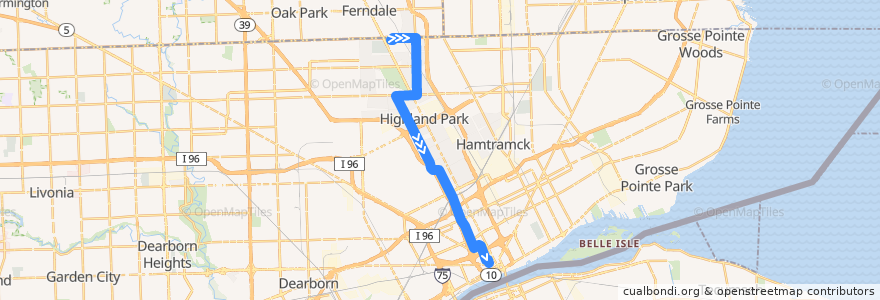 Mapa del recorrido 23 SB: Gateway => Downtown de la línea  en ديترويت.