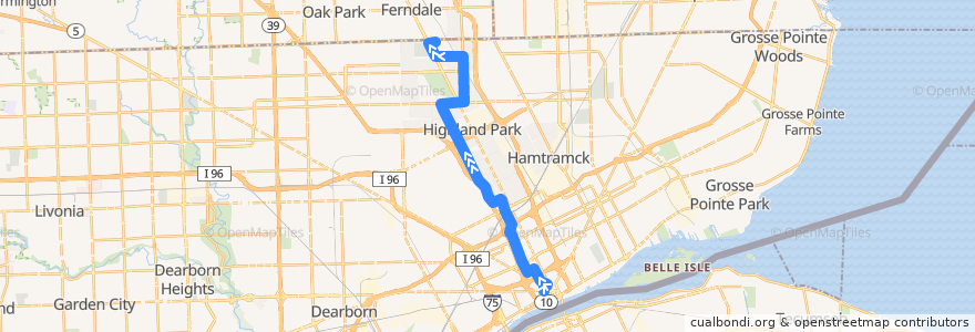 Mapa del recorrido 23 NB: Downtown => Gateway de la línea  en Detroit.