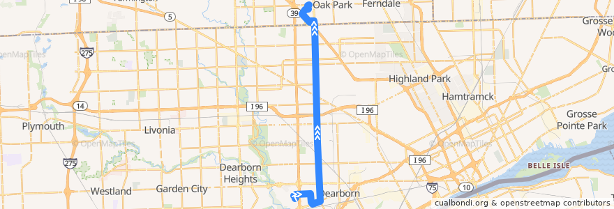 Mapa del recorrido 10 NB: Fairlane => 9 Mile de la línea  en مقاطعة وين.