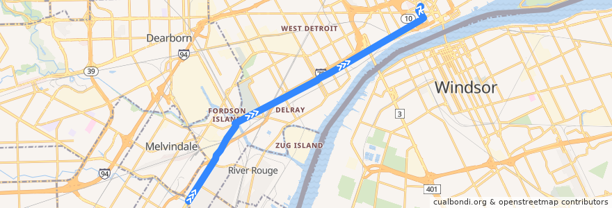 Mapa del recorrido 19 EB: Outer Dr => Downtown de la línea  en Detroit.