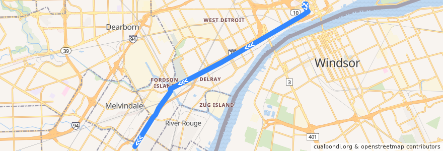 Mapa del recorrido 19 WB: Downtown => Outer Dr de la línea  en Detroit.