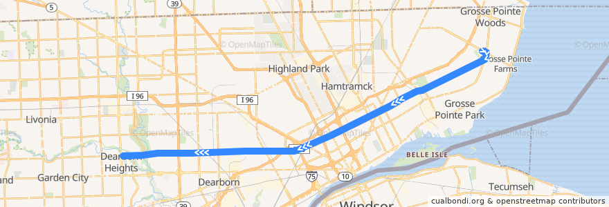 Mapa del recorrido 08 WB: Mack => Telegraph de la línea  en Detroit.