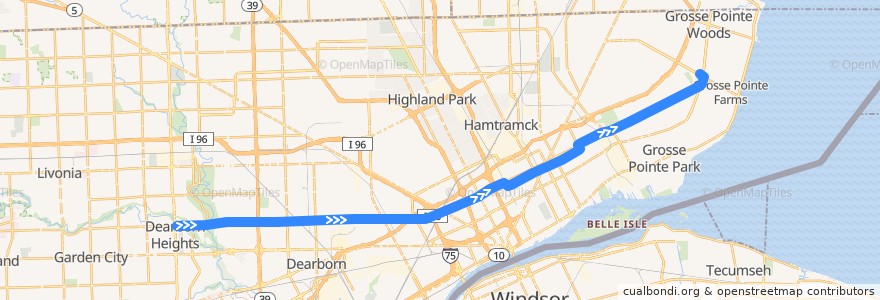 Mapa del recorrido 08 EB: Telegraph => Mack de la línea  en Detroit.