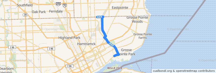 Mapa del recorrido 13 SB: Bel Air => Jefferson de la línea  en Detroit.