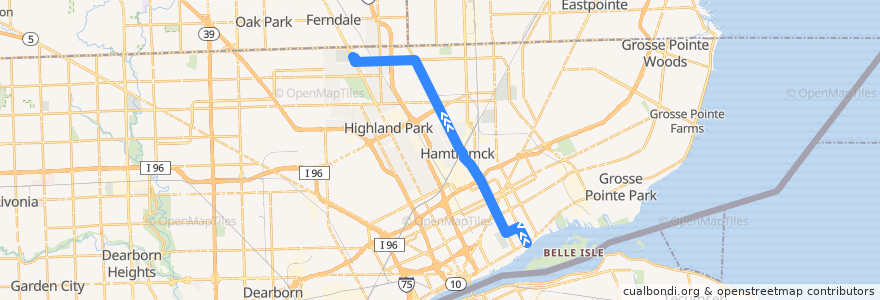Mapa del recorrido 12 NB: Jefferson => State Fair de la línea  en ديترويت.