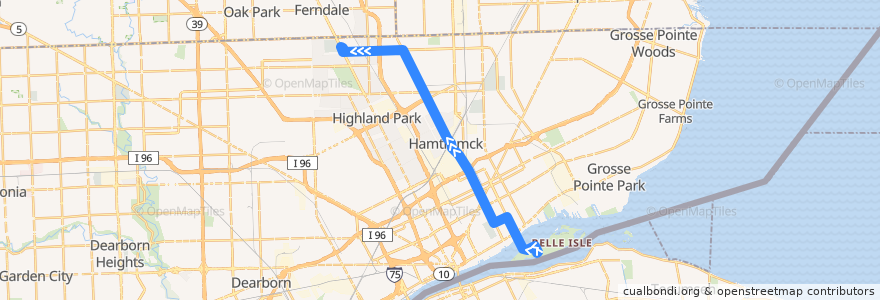 Mapa del recorrido 12 NB: Belle Isle => State Fair de la línea  en Detroit.