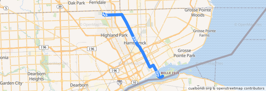 Mapa del recorrido 12 SB: State Fair => Belle Isle de la línea  en Detroit.