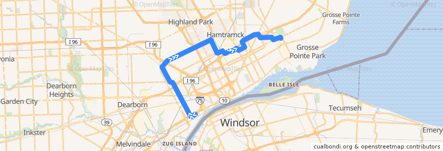 Mapa del recorrido 11 EB: Clark & Fort => Warren & Conner de la línea  en Detroit.